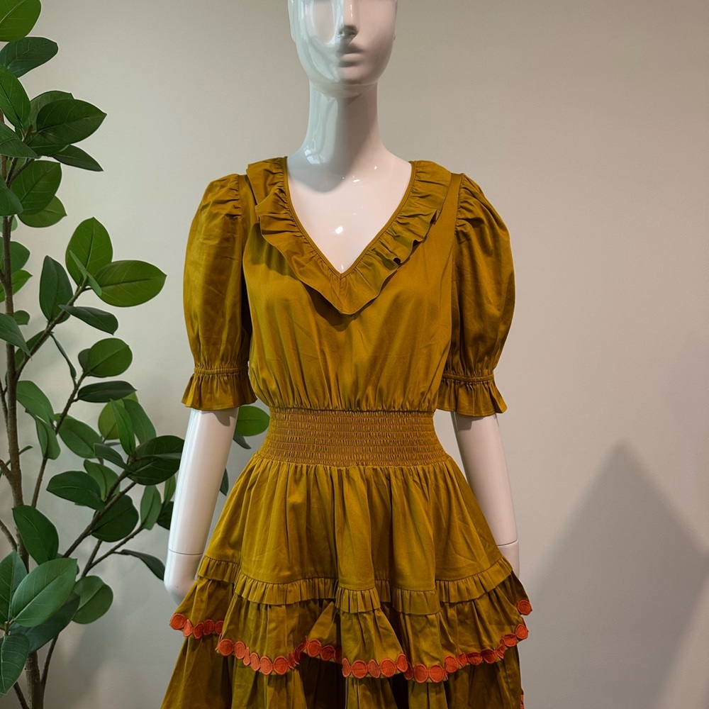 Alden Adair Yellow Ruched Puff Sleeve Mini Dress